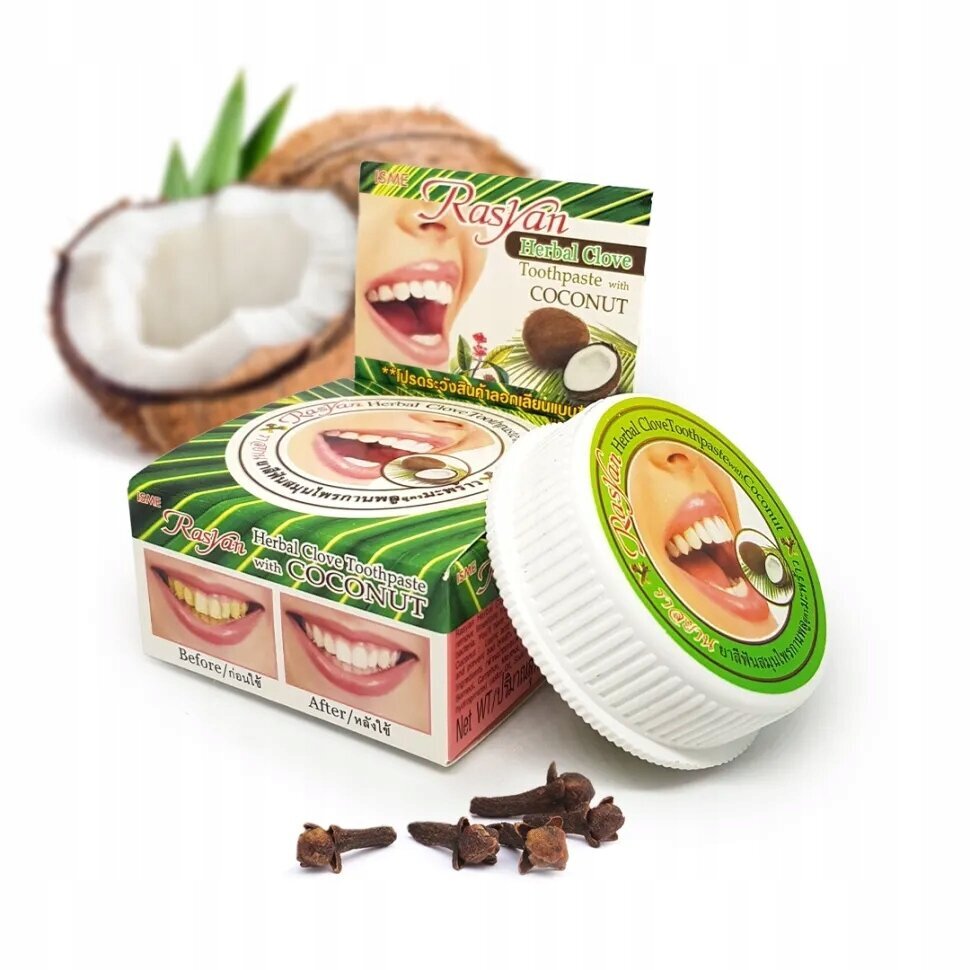Isme Rasyan Herbal Clove Toothpaste cu Ulei de Cocos – Super Albire & Anti‑Tartru, 25 g
